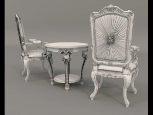 classic armchair and table set 3 3D Model