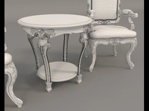 classic armchair and table set 3 3D Model