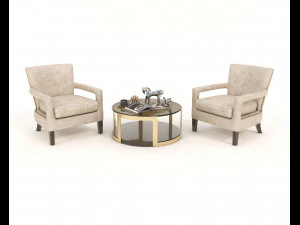 stolik kawowy i krzesła 2 Model 3D