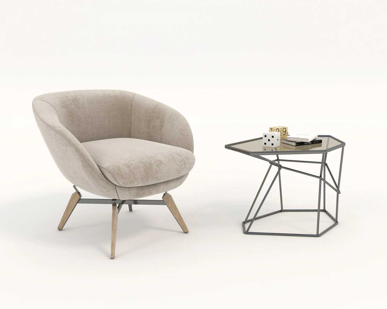 coffee table and chairs 4 3D Model .c4d .max .obj .3ds .fbx .stl .blend 