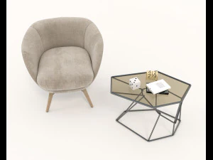 coffee table and chairs 4 3D Model