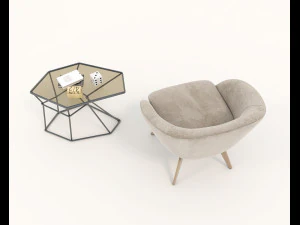 coffee table and chairs 4 3D Model