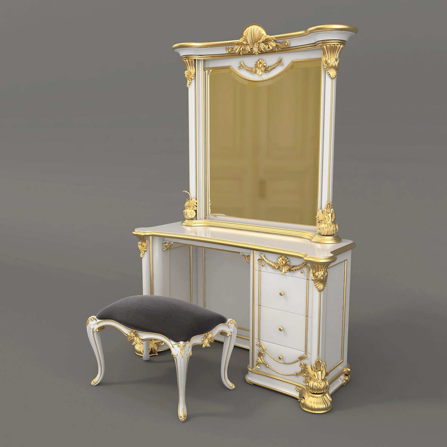 european style dressing table 6 3D Model .c4d .max .obj .3ds .fbx .stl .blend 
