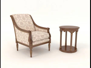 클래식 안락의자와 테이블 세트 4 3D 모델