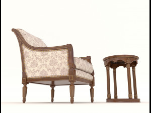 classic armchair and table set 4 3D 模型
