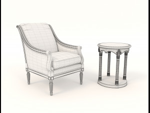 classic armchair and table set 4 3D 模型