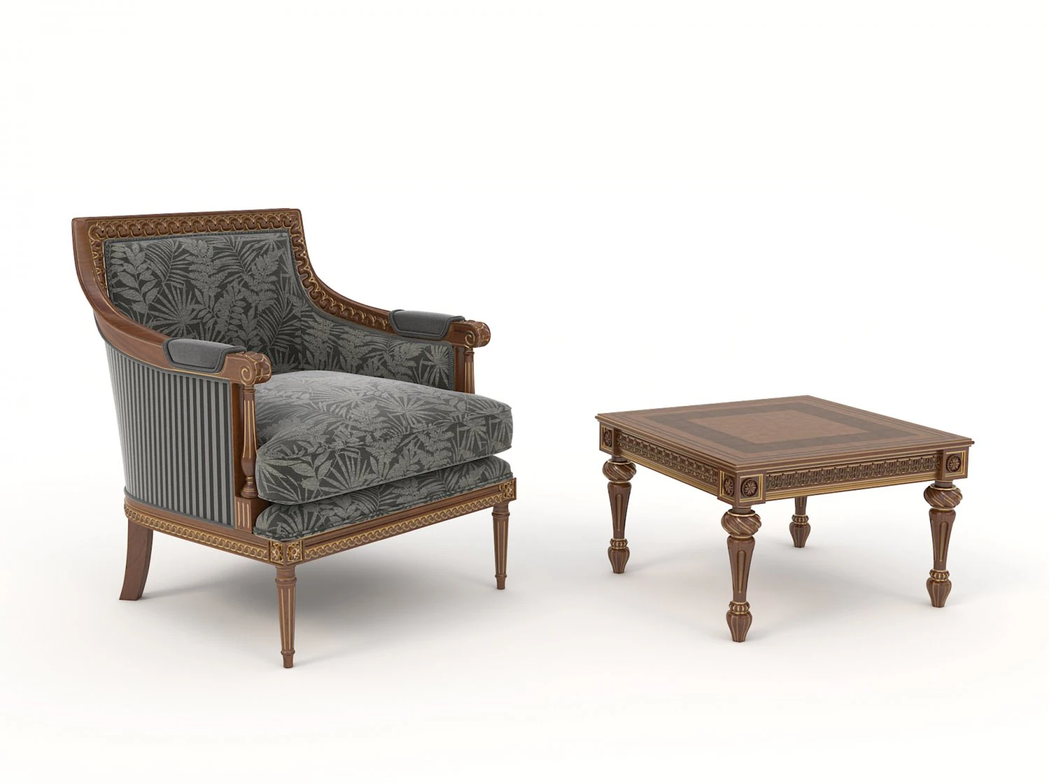 classic armchair and table set 5 3D Model .c4d .max .obj .3ds .fbx .stl .blend