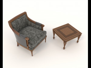 classic armchair and table set 5 3Dモデル