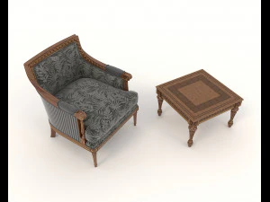 classic armchair and table set 5 3D Model