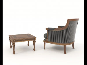 classic armchair and table set 5 3D Model