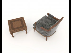 classic armchair and table set 5 3D Model