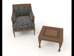 classic armchair and table set 5 3D Model
