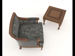 classic armchair and table set 5 3D Model