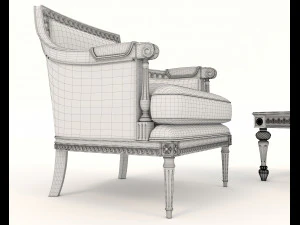 classic armchair and table set 5 3D Model