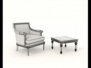 classic armchair and table set 5 3D Model
