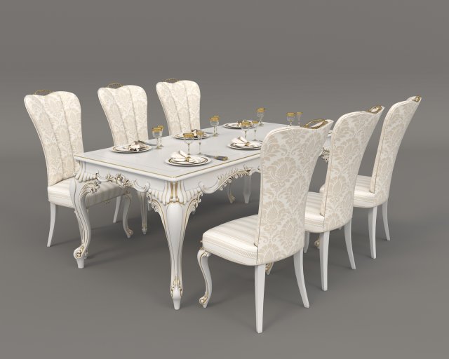 european style dinning table chair set 3 3D Model .c4d .max .obj .3ds .fbx .stl .blend 