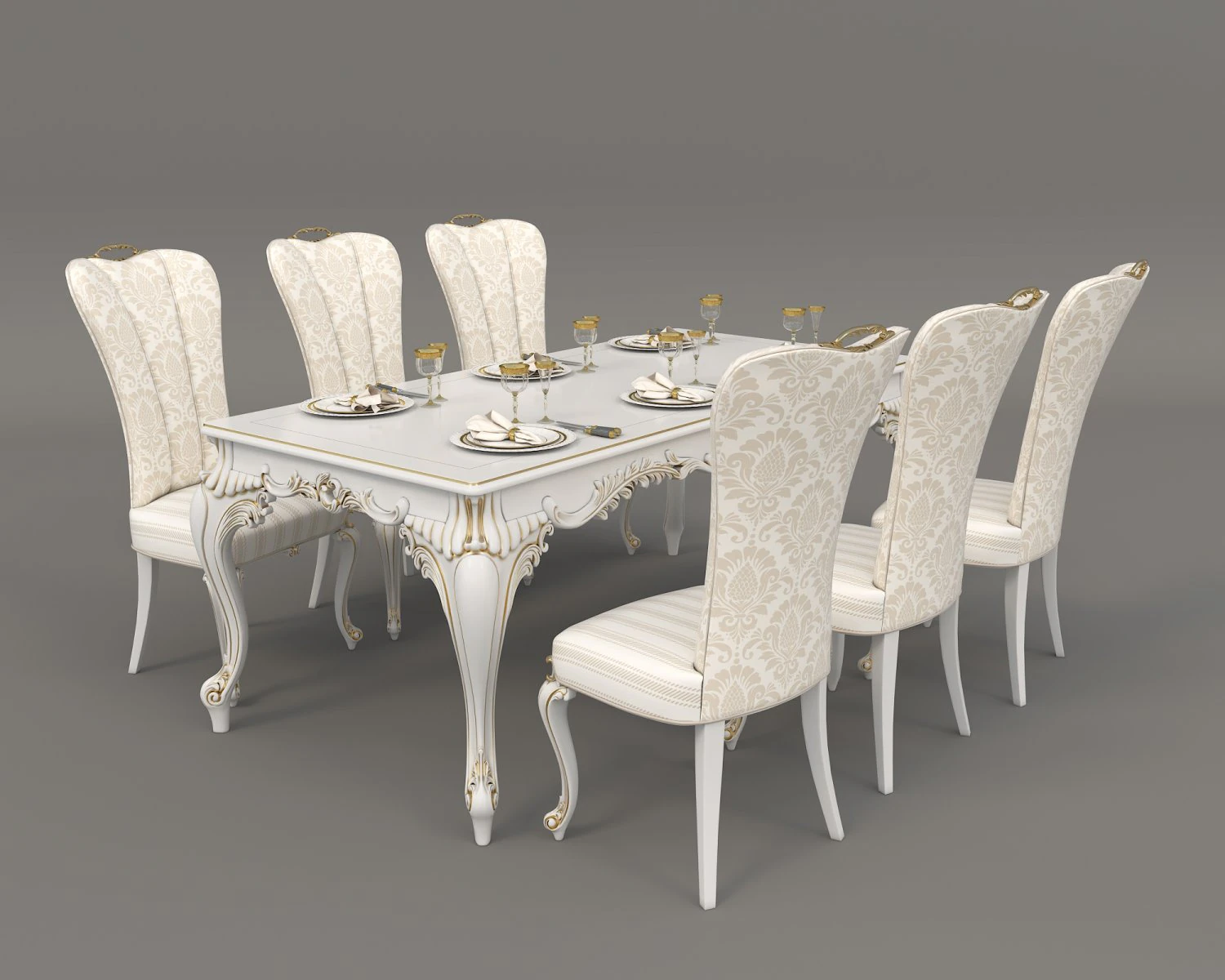 european style dinning table chair set 3 3D Model .c4d .max .obj .3ds .fbx .stl .blend