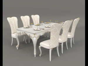 conjunto de cadeiras para mesa de jantar estilo europeu 3 Modelo 3D