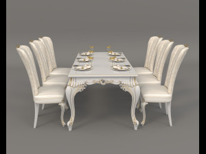 european style dinning table chair set 3 3D Model