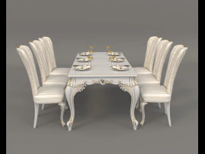 european style dinning table chair set 3 3D Model
