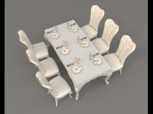 european style dinning table chair set 3 3D Model