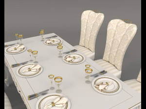 european style dinning table chair set 3 3D Model