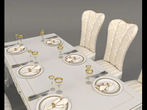 european style dinning table chair set 3 3D Model