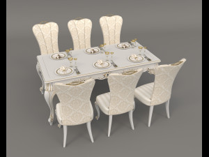 european style dinning table chair set 3 3D Model