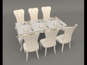european style dinning table chair set 3 3D Model