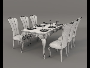 european style dinning table chair set 3 3D Model