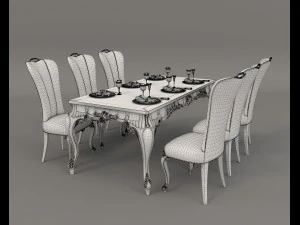 european style dinning table chair set 3 3D Model