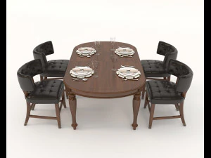 restaurant table and chairs set 3D Model