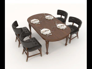 restaurant table and chairs set 3D Model