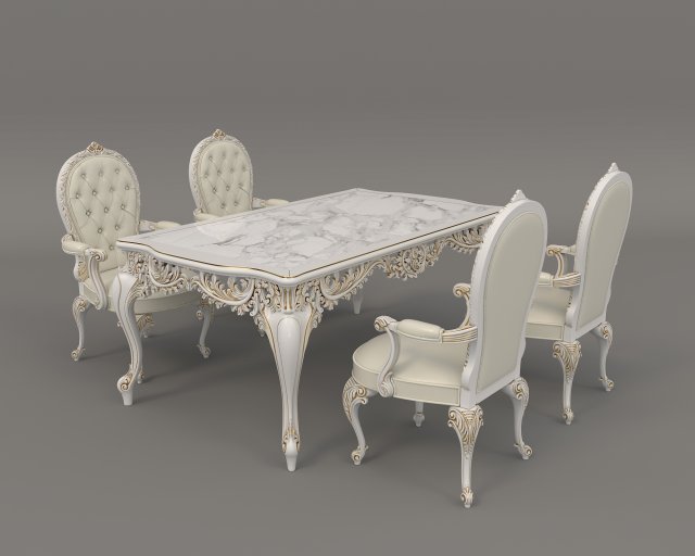 european style dinning table chair set 4 Model 3D .c4d .max .obj .3ds .fbx .stl .blend 