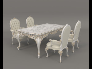 european style dinning table chair set 4 3D Model