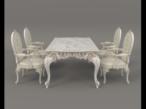 european style dinning table chair set 4 Model 3D