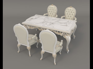 european style dinning table chair set 4 Model 3D