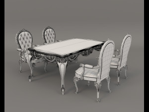 european style dinning table chair set 4 Model 3D