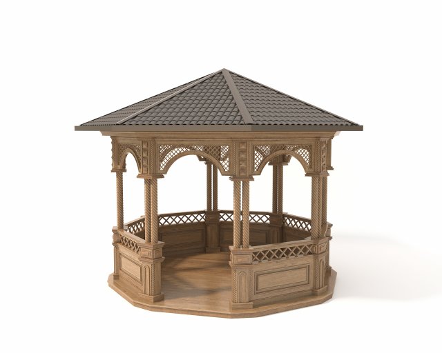 classic wooden gazebo 3D Model .c4d .max .obj .3ds .fbx .stl .blend 