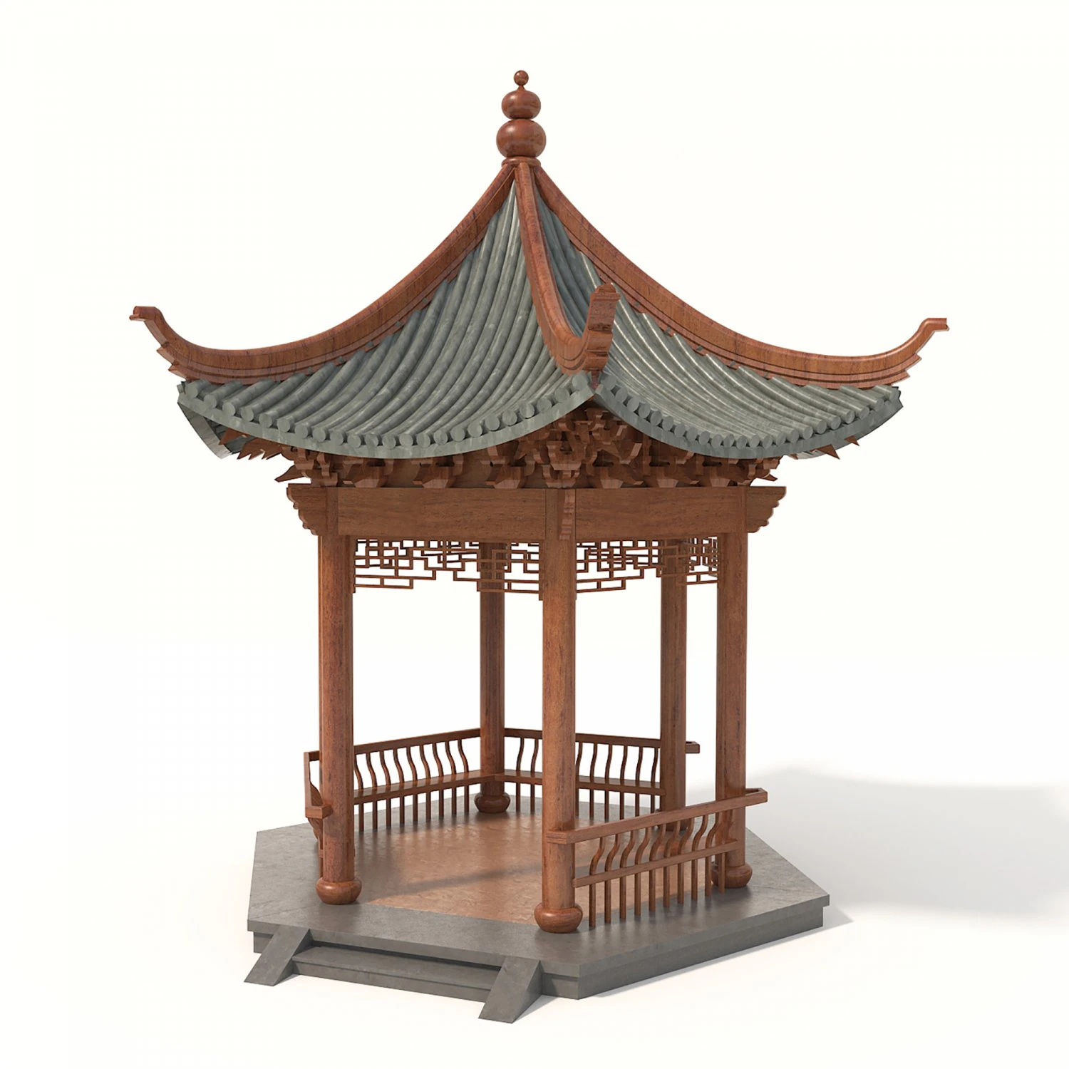 chinese wood gazebo 3D Model .c4d .max .obj .3ds .fbx .stl .blend 