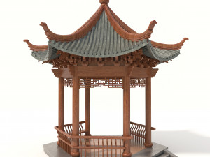 chinese wood gazebo Modello 3D