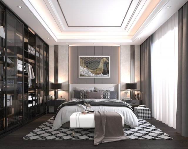 modern bedroom interior scene 2 3D 模型 .c4d .max .obj .3ds .fbx .stl .blend