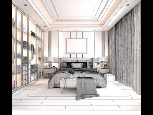 modern bedroom interior scene 2 3D Model