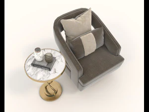 contemporary chair and coffee table 3D Model