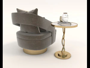 contemporary chair and coffee table 3D Model