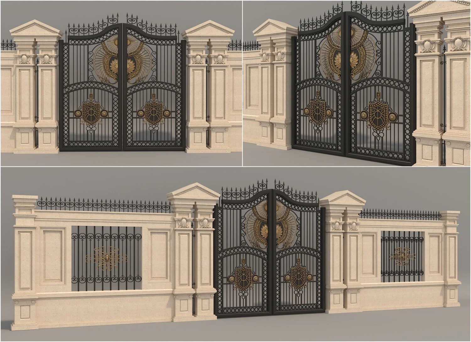classic mansion gate 3 3D Model .c4d .max .obj .3ds .fbx .stl .blend