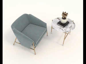 contemporary chair and coffee table 4 3D Model