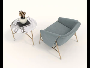 contemporary chair and coffee table 4 3D Model