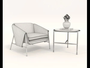 contemporary chair and coffee table 4 3D Model