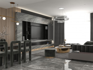 living room and kitchen scene Modèle 3D
